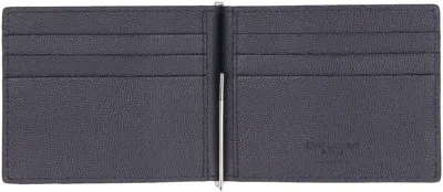 Saint Laurent Paris Bill Clip Wallet In Grain De Poudre Leather In Black