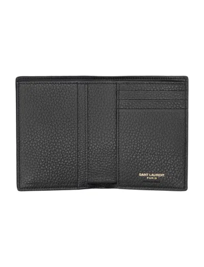 Saint Laurent Tiny Cassandre Credit Card Wallet In Black