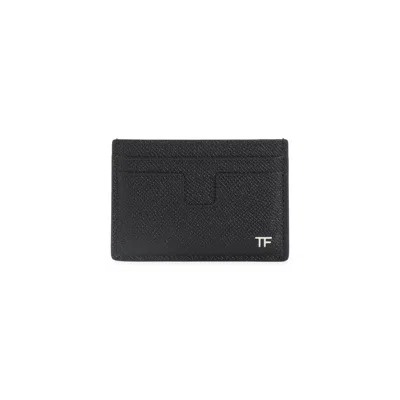 Tom Ford Black Calf Leather Card Holder In Black
