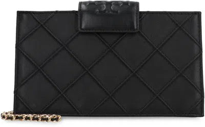Tory Burch Fleming Leather Wallet On Chain In Black