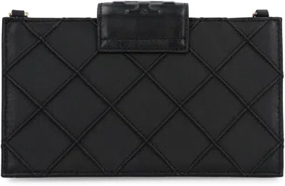 Tory Burch Fleming Leather Wallet On Chain In Black