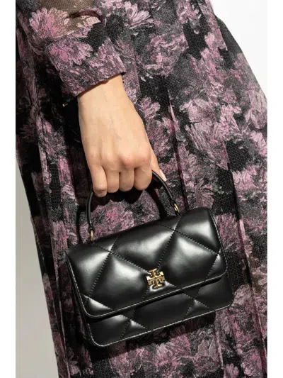 Tory Burch Mini Kira Diamond Quilt Top-handle Chain Wallet In Black