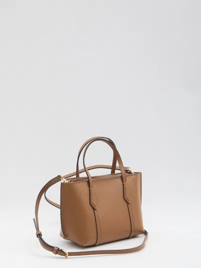Tory Burch Mini Perry Zip-top Leather Tote Bag In Brown