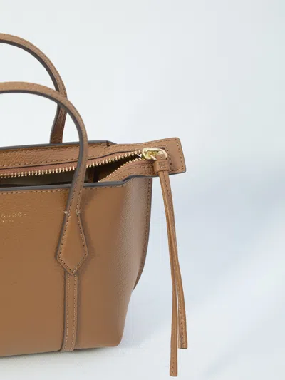Tory Burch Mini Perry Zip-top Leather Tote Bag In Brown