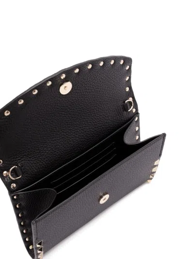 Valentino Garavani Rockstud Leather Wallet On Chain In Black