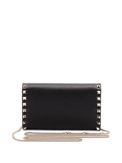 Valentino Garavani Rockstud Leather Wallet On Chain In Black