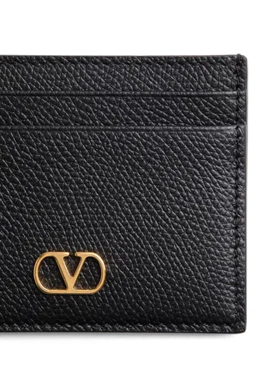 Valentino Portafoglio Minimalista In Pelle Nera Con Fessure Per Carte In Black
