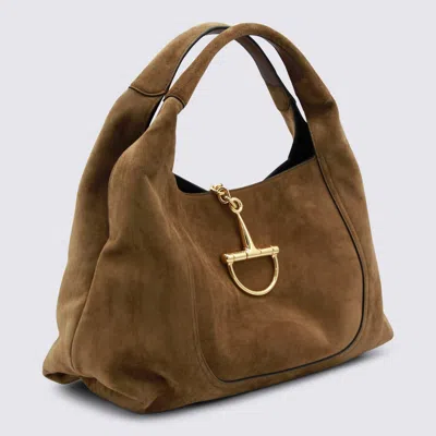 Gucci Brown Suede Softbit Tote In Brown