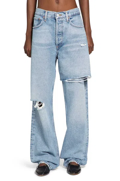 Agolde Amryn Distressed High-rise Wide-leg Jeans In Multi