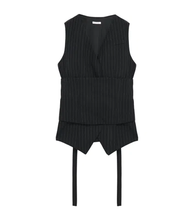 Alexander Mcqueen Wool Pinstripe Waistcoat In Black