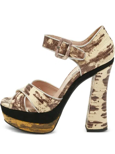 Pre-owned Miu Miu Lizard Embossed Platform Sandals In Neutral