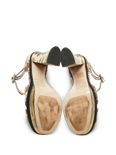 Pre-owned Miu Miu Lizard Embossed Platform Sandals In Neutral