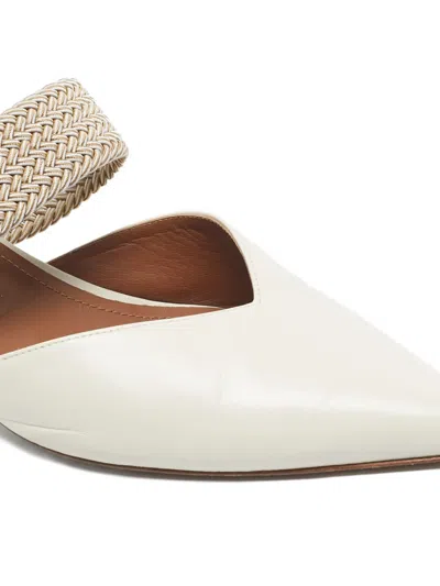 Pre-owned Malone Souliers Maisie Woven Strap Pointed Mules In White