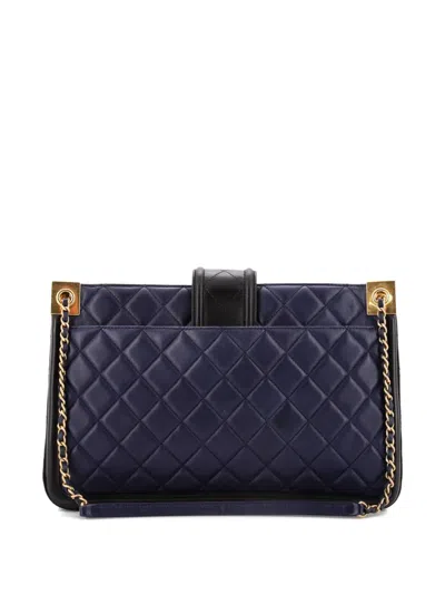 Pre-owned Chanel Elegant Cc Tote Quilted Lambskin Large Satchel In Black