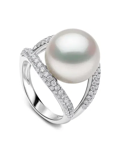 Yoko London Duchess Diamond And Pearl Ring In Silver