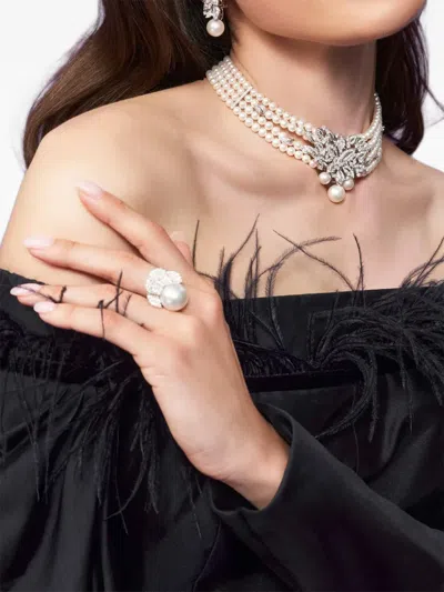 Yoko London Duchess Diamond And Pearl Ring In Silver