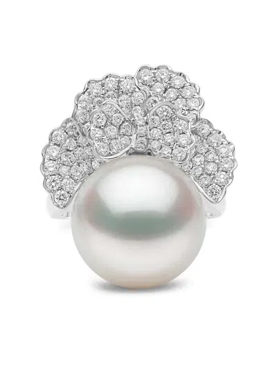Yoko London Duchess Diamond And Pearl Ring In Silver