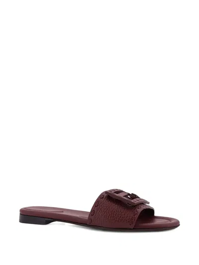Fendi Women Low Leather Sandals With Embossed Ff Logo In Multi