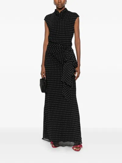 Rotate Birger Christensen Rotate Birgerchristensen Long Polkadot Dress In Black