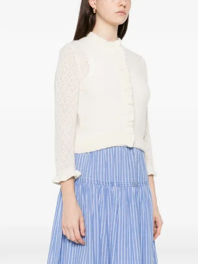 Doen Frills Perforated Cardigan In Neutral