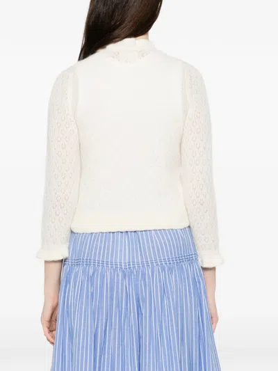 Doen Frills Perforated Cardigan In Neutral