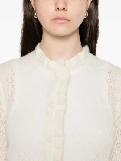 Doen Frills Perforated Cardigan In Neutral
