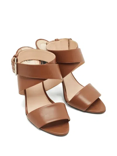 Pre-owned Fendi Leather Printed-heel Sandals In Brown