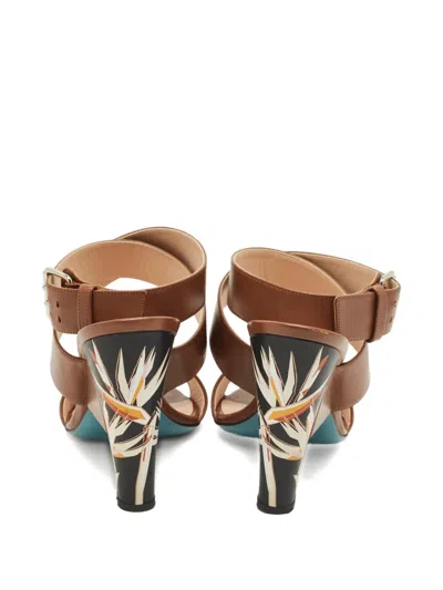 Pre-owned Fendi Leather Printed-heel Sandals In Brown