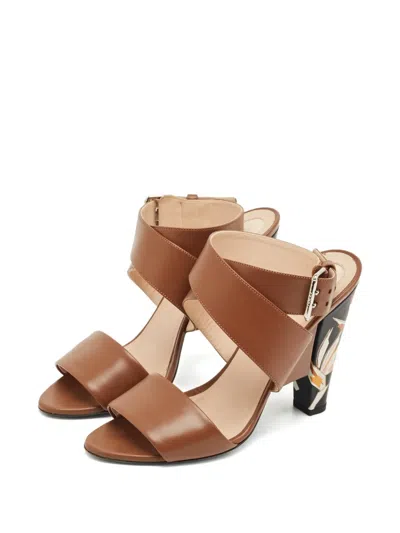 Pre-owned Fendi Leather Printed-heel Sandals In Brown