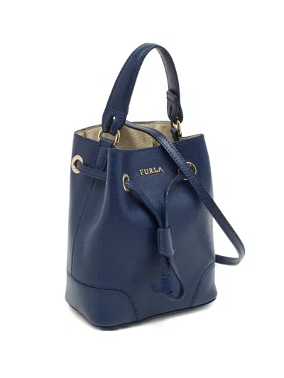 Pre-owned Furla Mini Stacy Drawstring Leather Tote Bag In Blue