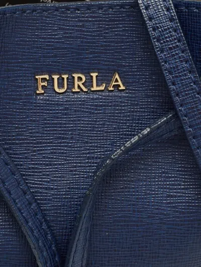 Pre-owned Furla Mini Stacy Drawstring Leather Tote Bag In Blue
