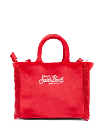 Mc2 Saint Barth Mini Vanity Fringe Lettering Tote Bag In Red