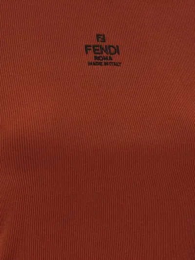 Fendi Women Brick Stretch Cotton T-shirt In Brown