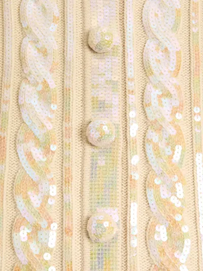 Valentino Sequin Embroidered Wool Cardigan In Neutral