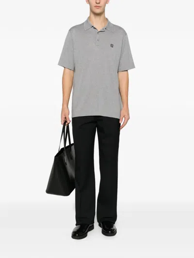 Balmain Embroidered Cotton Polo In Gray