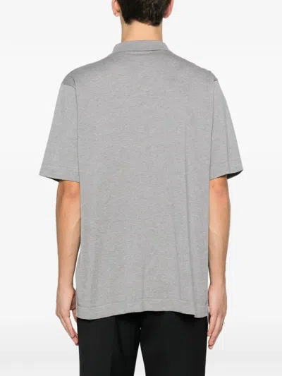 Balmain Embroidered Cotton Polo In Gray