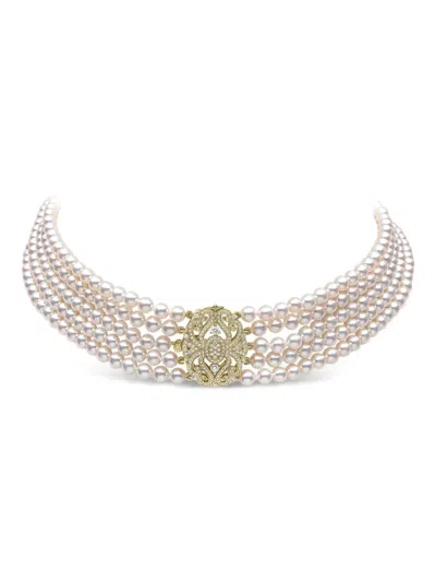 Yoko London Classic Diamond And Pearl Choker In Brown