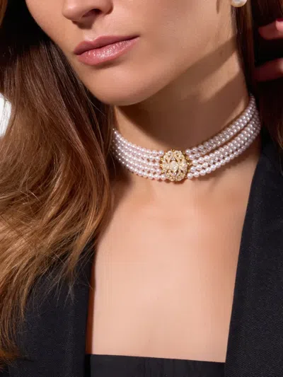 Yoko London Classic Diamond And Pearl Choker In Brown