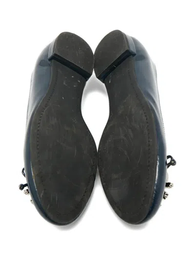Pre-owned Miu Miu Patent-leather Embellishment Ballet Flat In Blue
