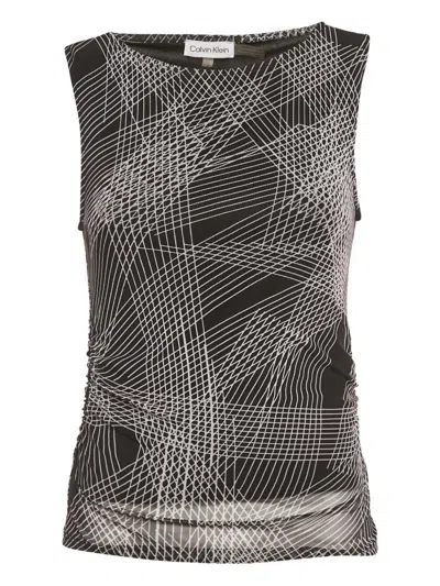 Pre-owned Calvin Klein Vintage Mesh Print Top In Black