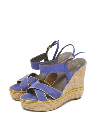 Pre-owned Versace Suede Sandals In Blue