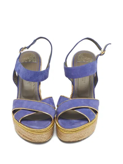 Pre-owned Versace Suede Sandals In Blue
