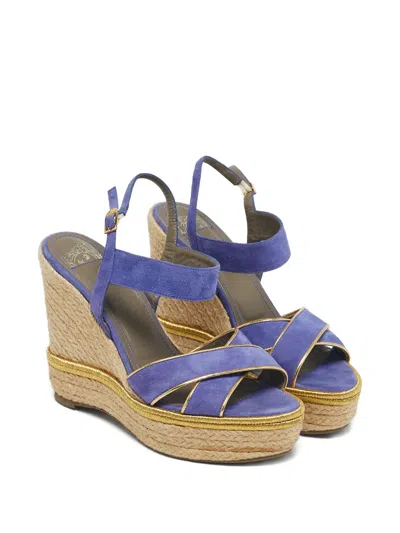 Pre-owned Versace Suede Sandals In Blue