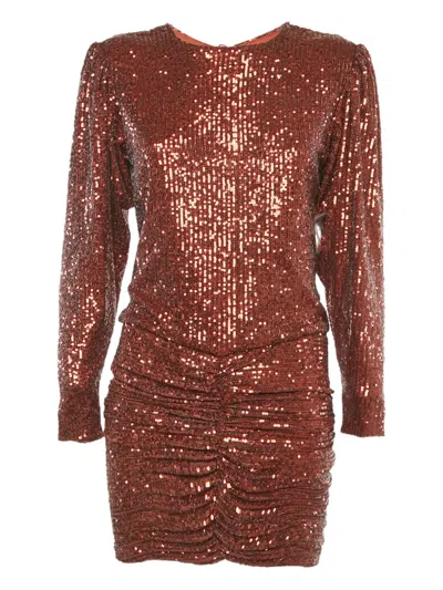 Pre-owned Retroféte Sequin Ruched Mini Dress In Brown