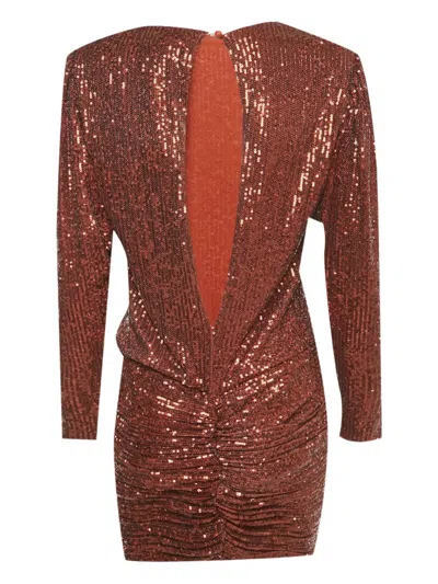 Pre-owned Retroféte Sequin Ruched Mini Dress In Brown