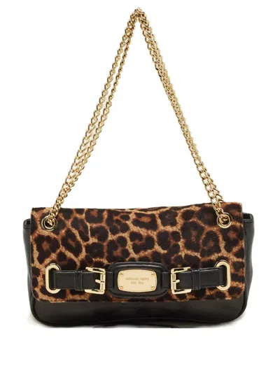 Pre-owned Michael Kors Hamilton Leopard-print Shoulder Bag In Black
