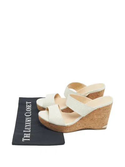 Pre-owned Jimmy Choo Prima Wedge-heel Sandals In White