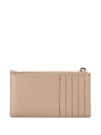 Pre-owned Saint Laurent Monogram Fragments Zip Matelasse Chevron Leather Card Holder In Neutral
