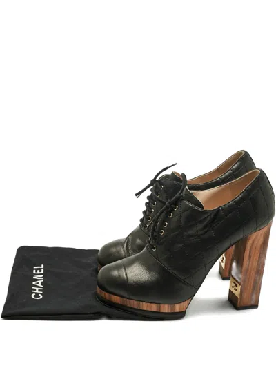 Pre-owned Chanel Quilted Lace-up Pumps In Black