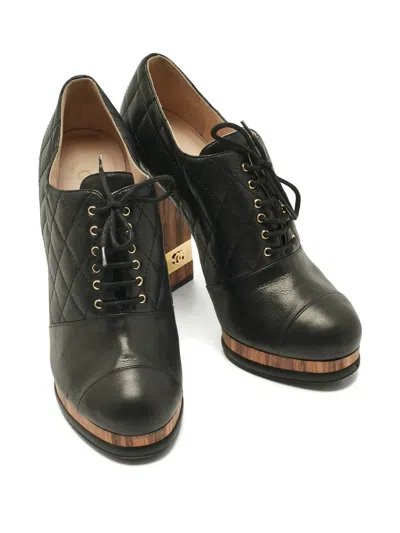 Pre-owned Chanel Quilted Lace-up Pumps In Black